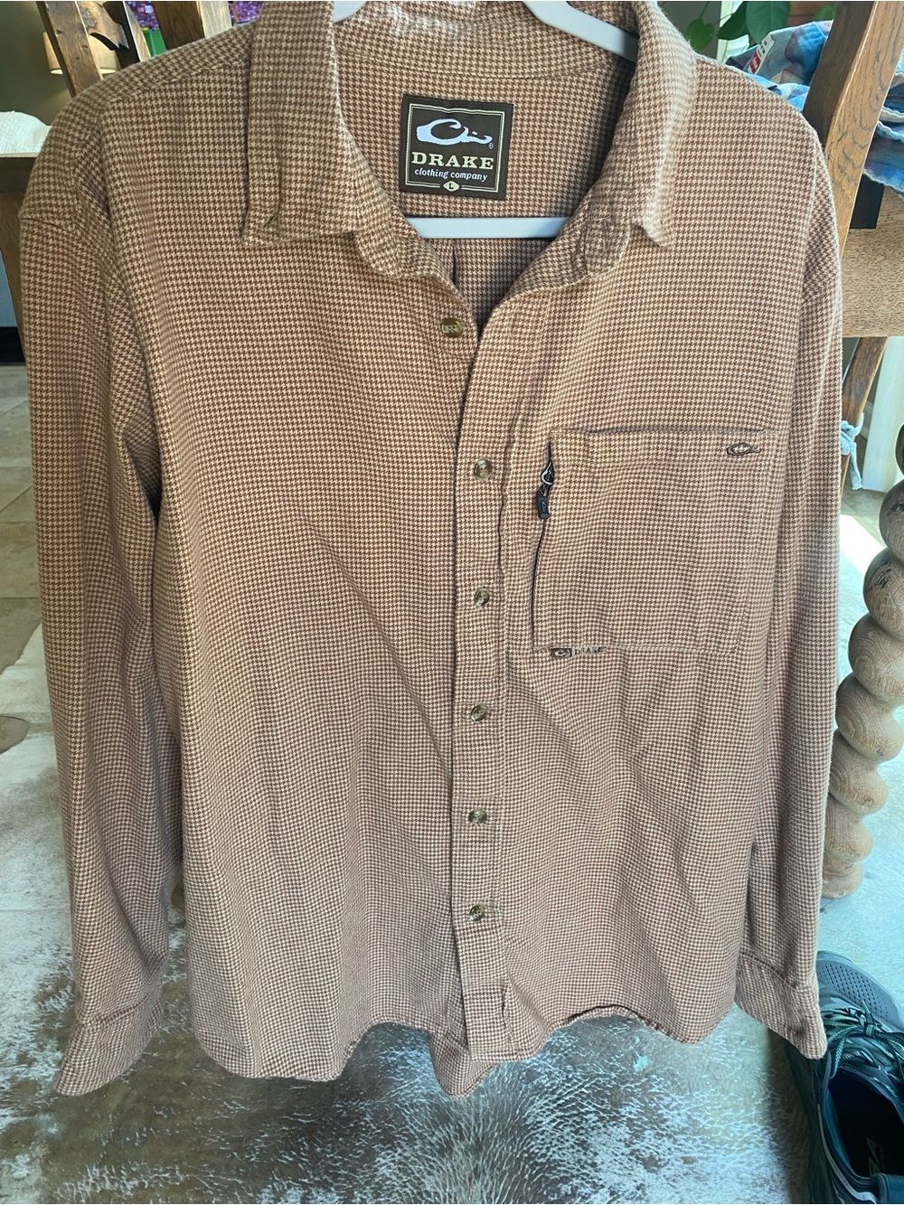 Drake Brown Micro-Check Long Sleeve Button-Down Shirt